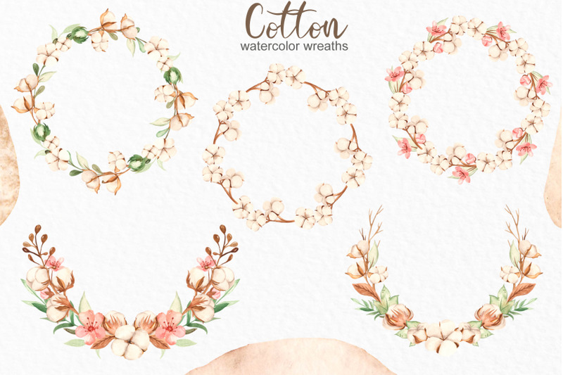 cotton-watercolor-collection-clipart-frames-wreaths-patterns