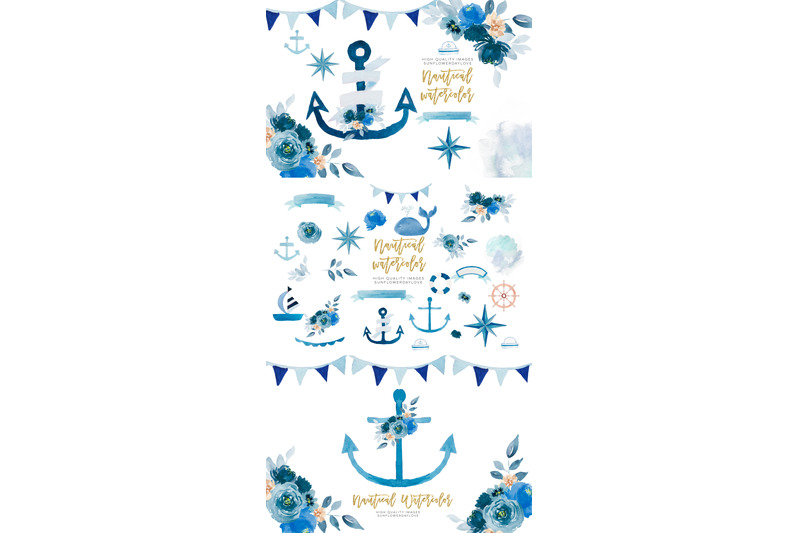 Download Nautical watercolor set clipart. boat clip art, navy blue ...