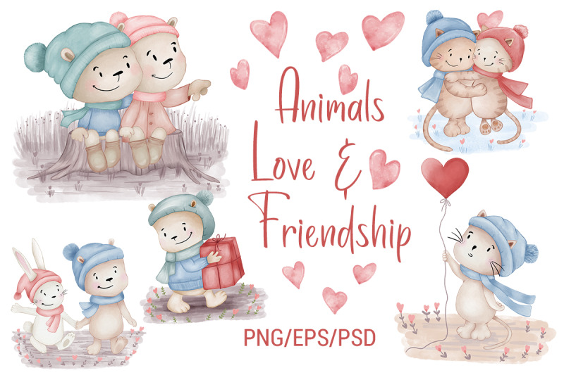 animals-love-friendship-tiger-teddy-bear-cat-rabbit