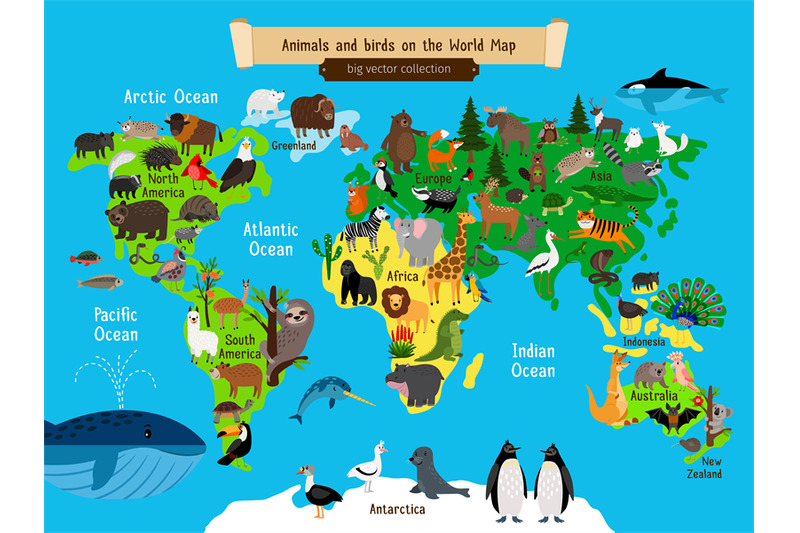 world-map-animals-europe-and-asia-south-and-north-america-australia