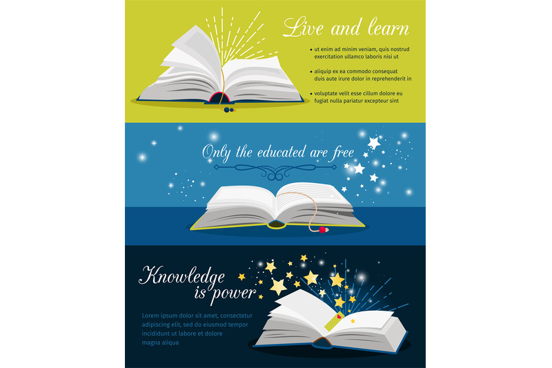 books-reading-banners-open-book-with-stars-and-magic-glow-and-text-ve