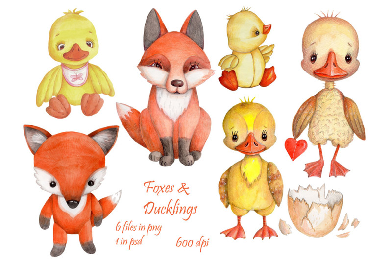 watercolor-foxes-and-ducklings