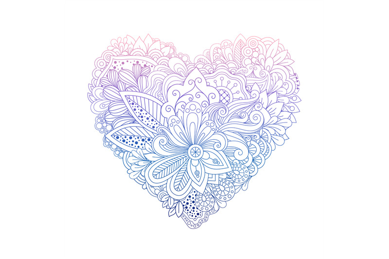 colorful-floral-doodle-heart-shape-on-white