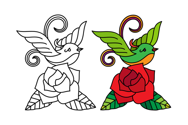 bird-with-rose-coloring-page