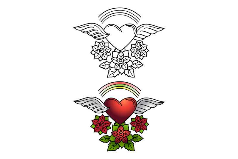 rainbow-heart-and-floral-ornament-tattoo-design