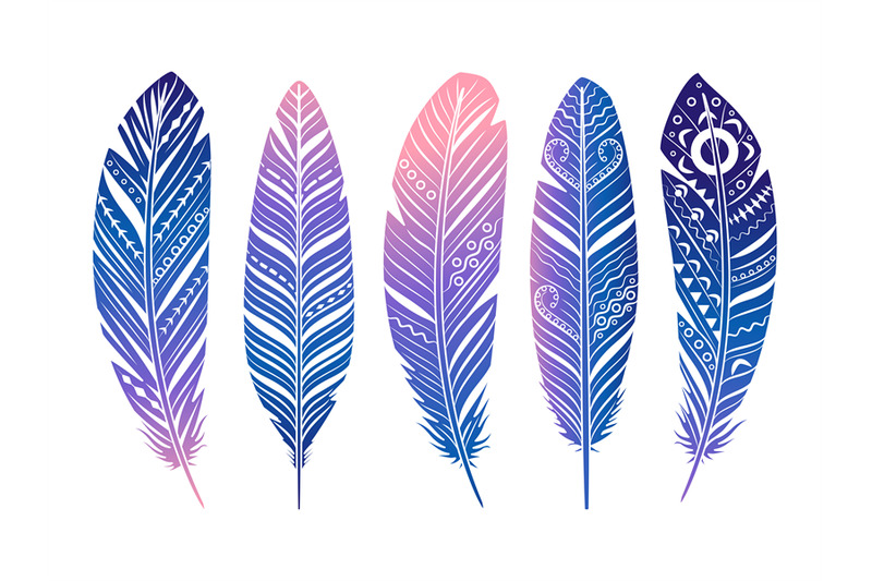 color-feathers-vector-set-hand-sketched-tribal-feathers-isolated-on-w