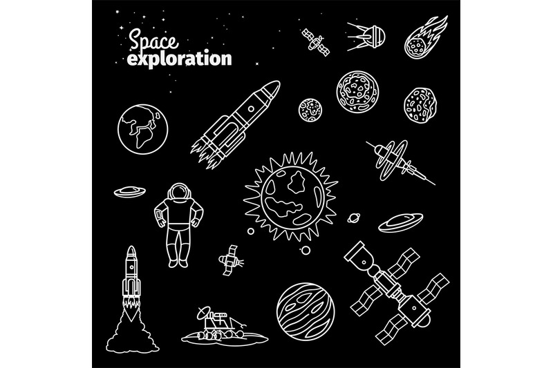 cosmic-doodle-elements-space-exploration-white-line-doodle-vector-ill