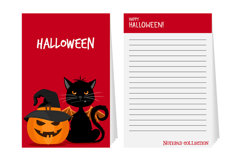 halloween-notepad-with-black-cat-and-pumpkin-vector-illustration