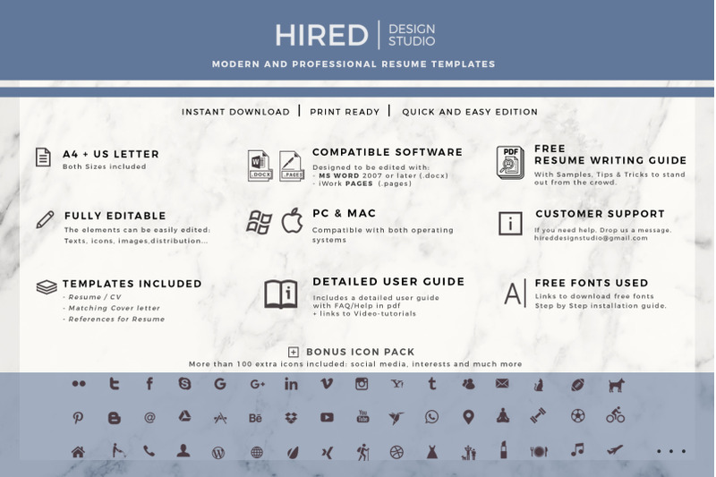 Creative Cv Resume Template For Word And Pages Cover Letter Tips By Hiredds Thehungryjpeg Com