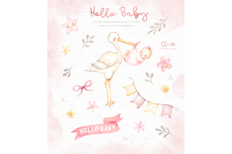 hello-baby-pink-watercolor-clip-arts