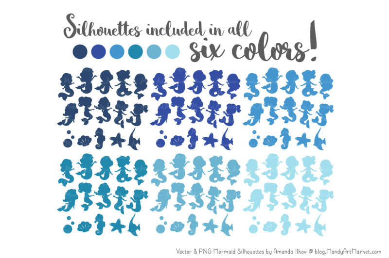 sweet-mermaid-silhouettes-vector-clipart-in-shades-of-blue