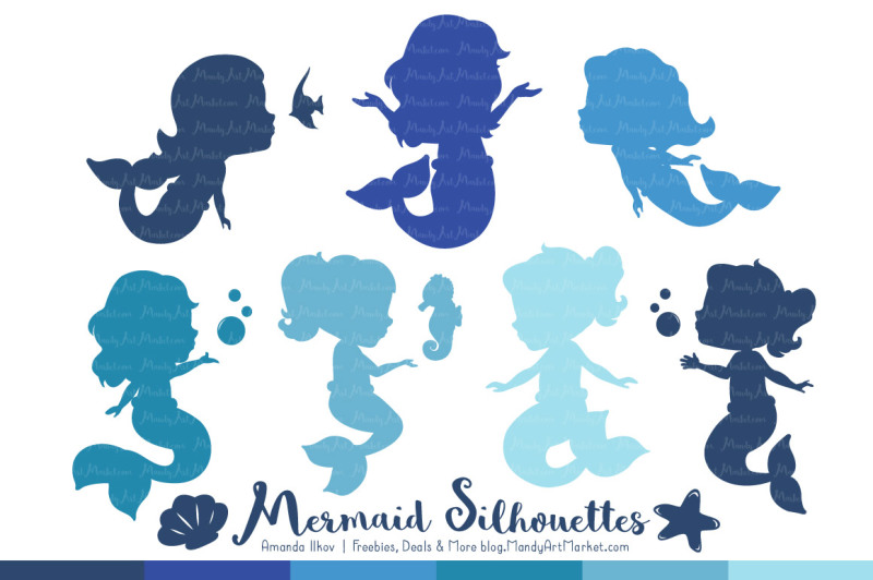 sweet-mermaid-silhouettes-vector-clipart-in-shades-of-blue