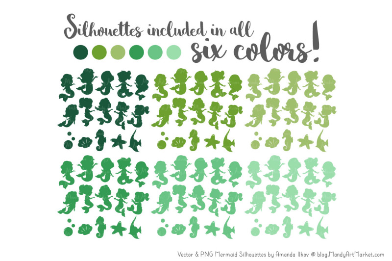 sweet-mermaid-silhouettes-vector-clipart-in-shades-of-green