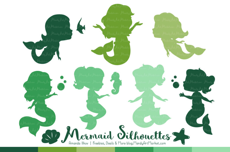 sweet-mermaid-silhouettes-vector-clipart-in-shades-of-green