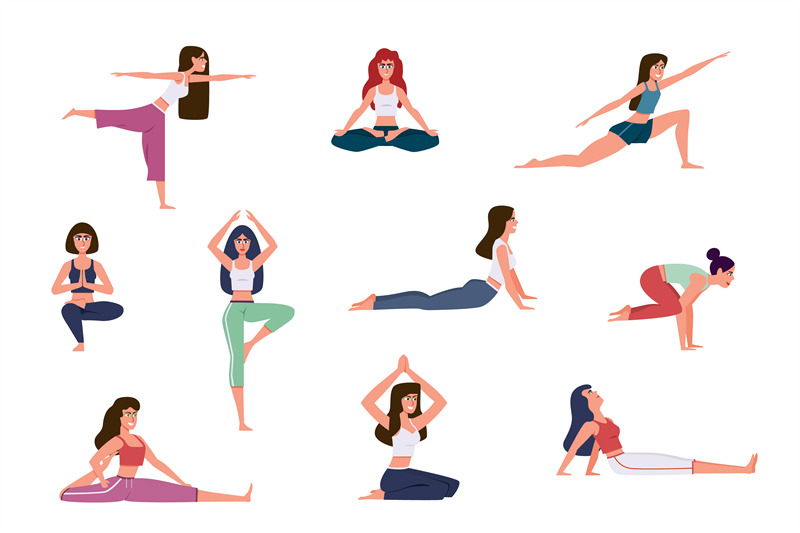 yoga-characters-women-doing-yoga-exercises-warming-up-and-stretching