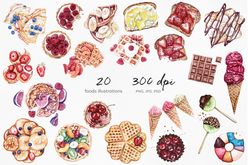 watercolor-food-set-illustrations-sweet-foods-nbsp