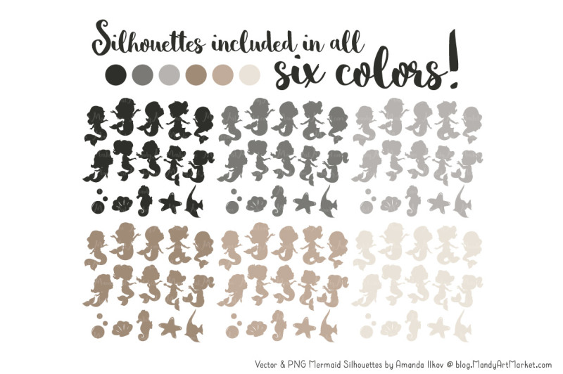 sweet-mermaid-silhouettes-vector-clipart-in-shades-of-neutral