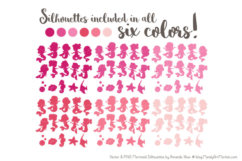 sweet-mermaid-silhouettes-vector-clipart-in-shades-of-pink