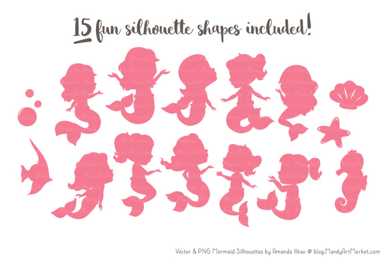 sweet-mermaid-silhouettes-vector-clipart-in-shades-of-pink