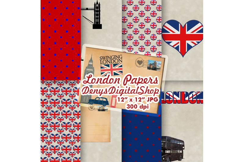 london-digital-paper-london-scrapbook-london-card-london-printable