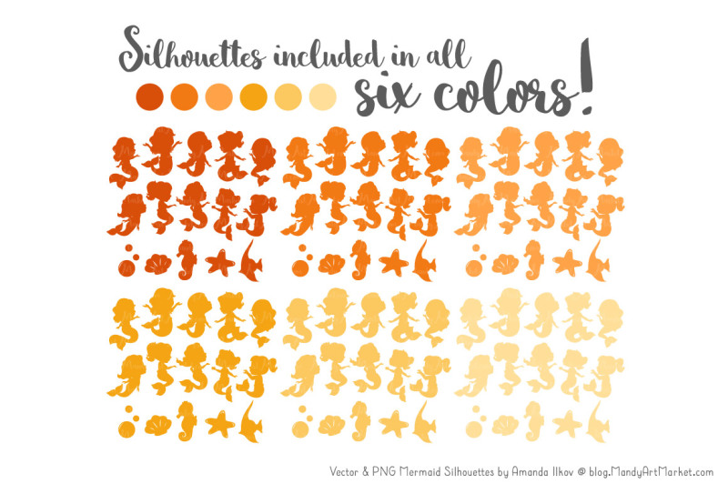 sweet-mermaid-silhouettes-vector-clipart-in-shades-of-yellow