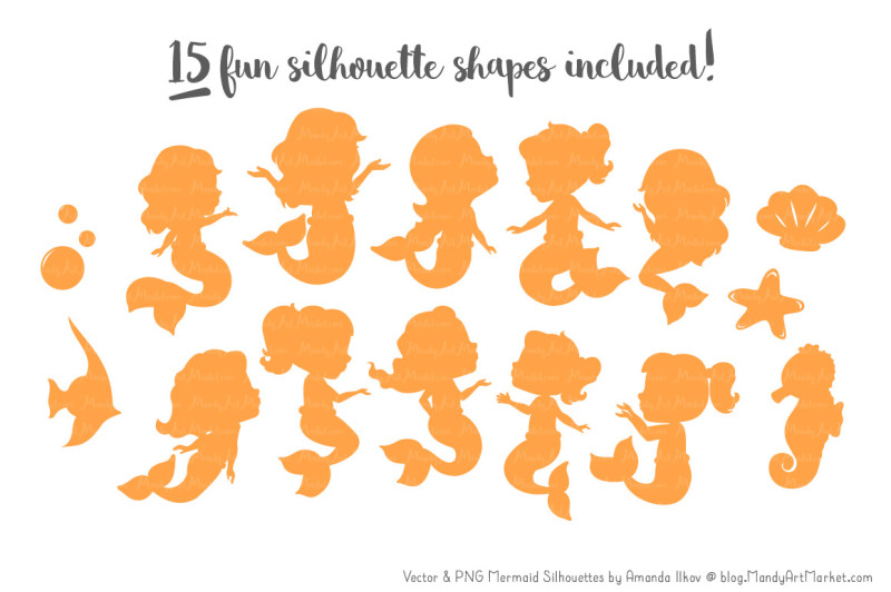 sweet-mermaid-silhouettes-vector-clipart-in-shades-of-yellow