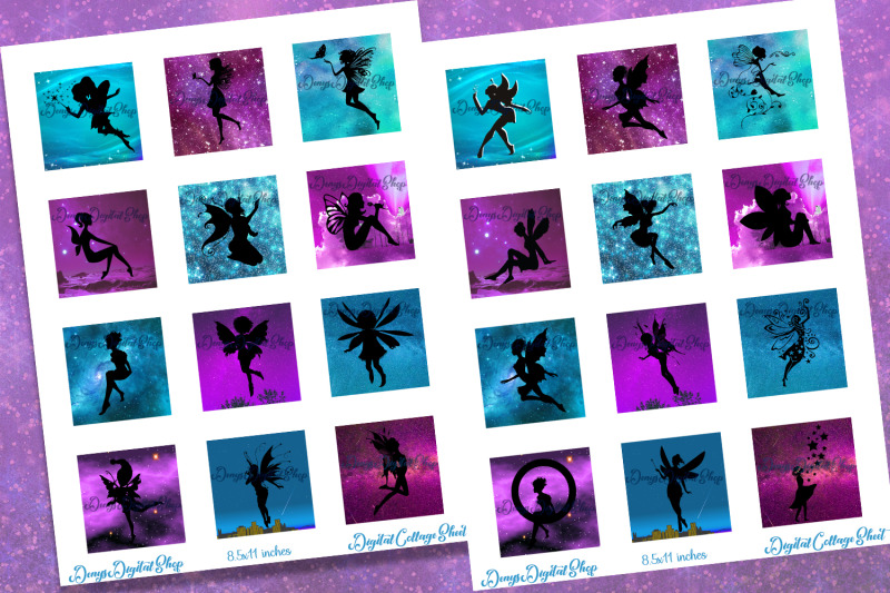 fairies-silhouettes-squares-digital-collage-sheet