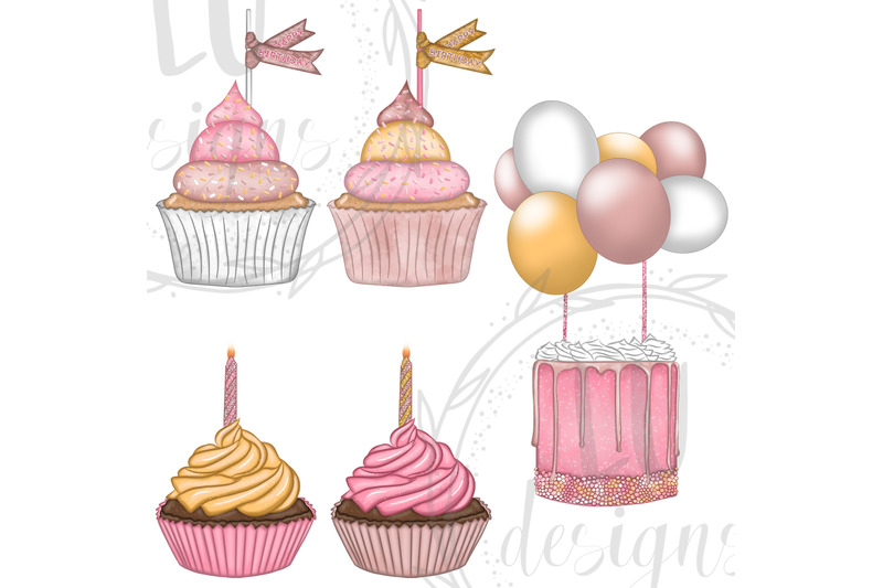 birthday-girl-clipart-first-years-party-illustrations-foil-balloons