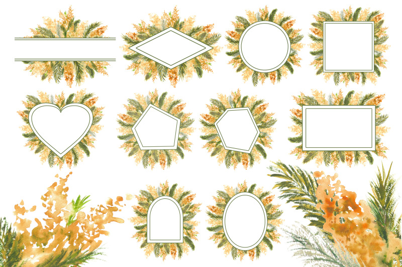 geometric-frames-with-mimosa-branches-on-the-outer-edg
