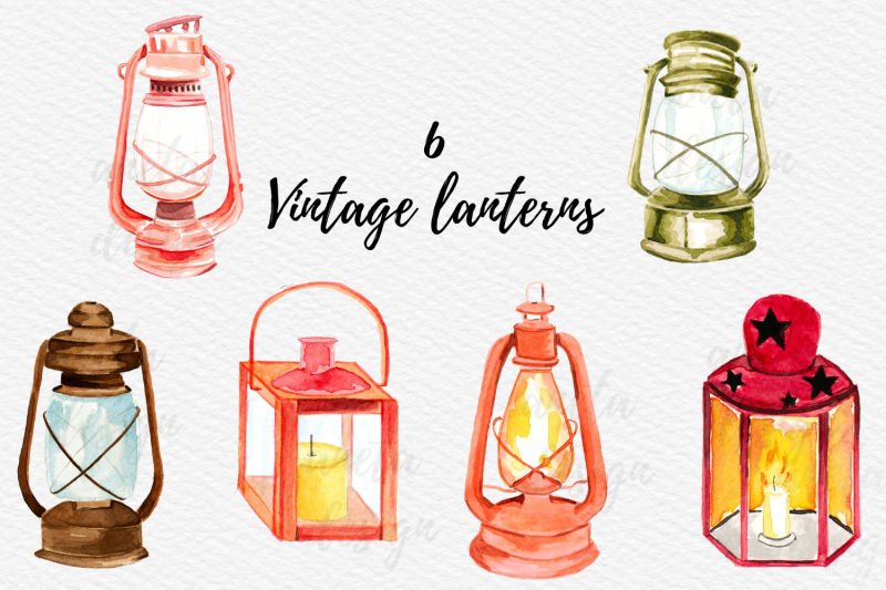 10-hanpainted-vintage-lanterns-watercolor-street-lamps-clipart