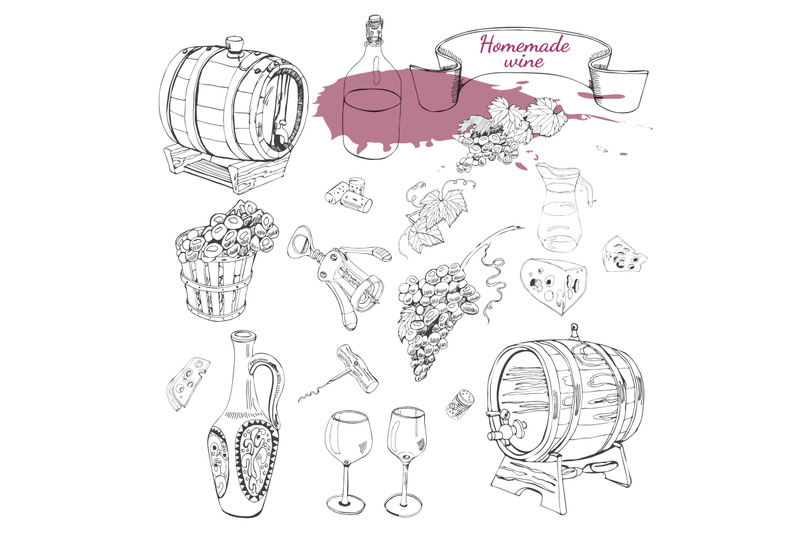 vintage-clipart-of-items-of-wine-product-hand-drawn-sketch