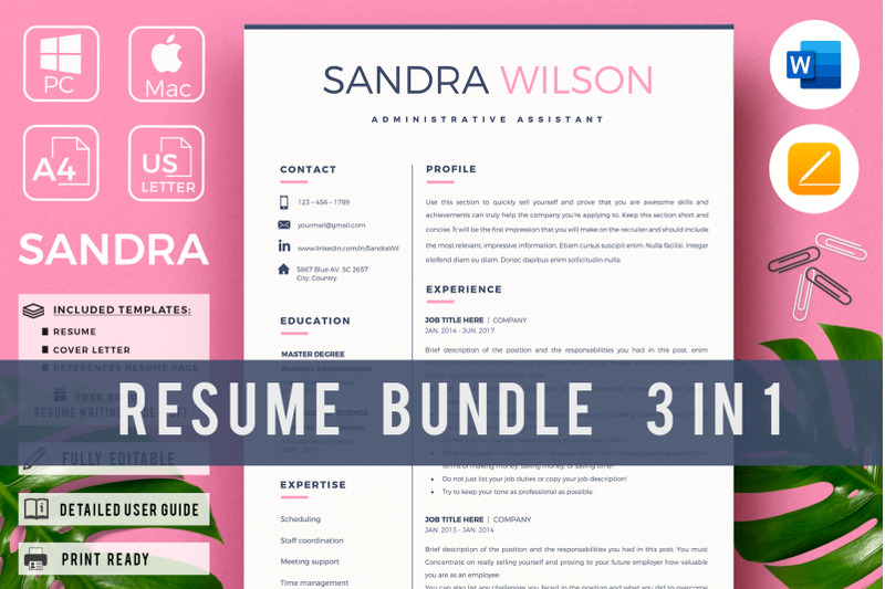 creative-resume-for-administrative-assistant-resume-bundle-bonus