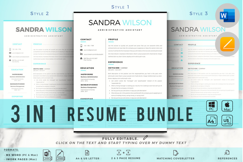 1-2-amp-3-page-resume-template-matching-cover-letter-references