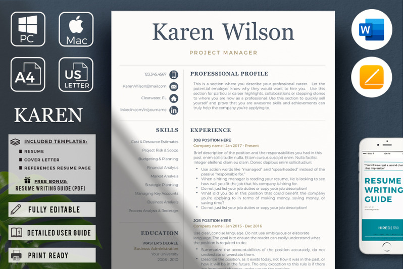 project-manager-resume-template-one-two-amp-three-page-resume-bonus