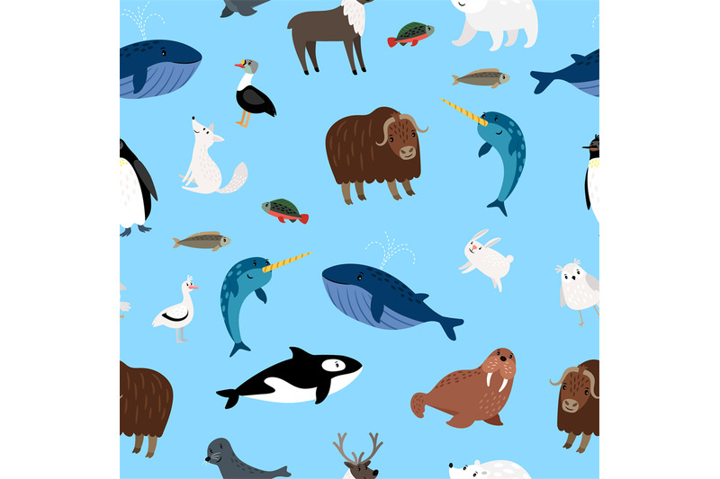 arctic-animals-pattern-winter-ocean-and-snow-animal-characters-seamle