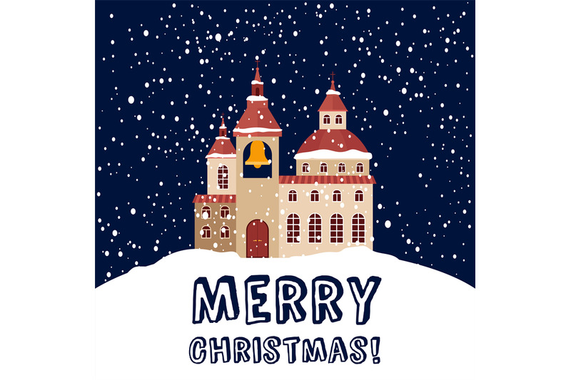 christmas-card-with-christian-church-and-snowfall