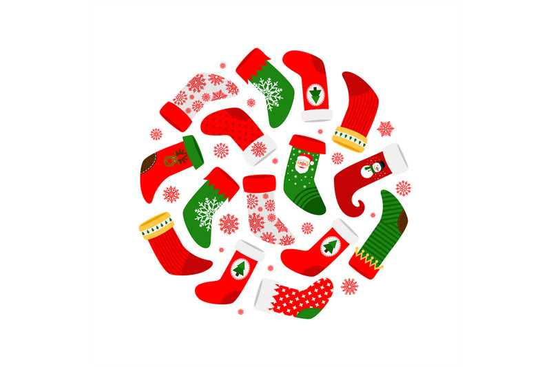 christmas-socks-and-red-snowflakes-round-banner