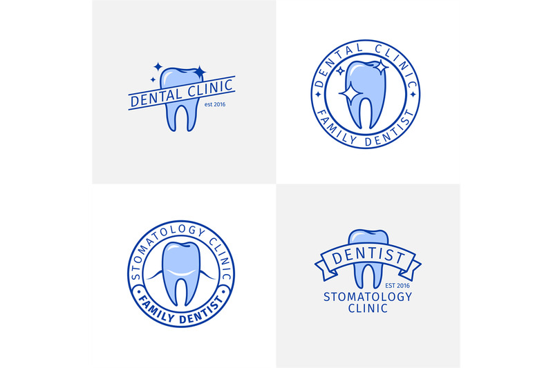 dental-clinic-blue-outline-logo-templates-set