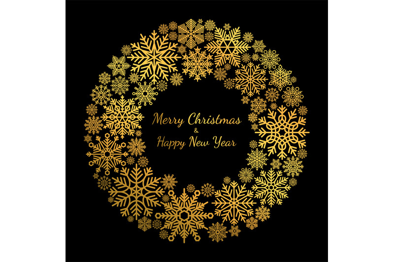 gold-snowflake-christmas-wreath-isolated-on-black