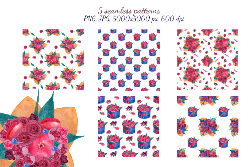 flowers-and-fruits-bouqets-set-of-seamless-patterns
