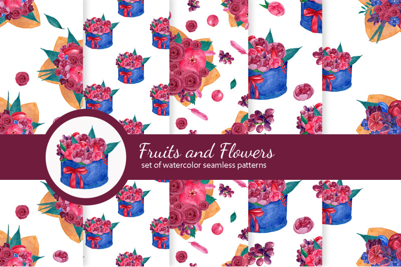 flowers-and-fruits-bouqets-set-of-seamless-patterns