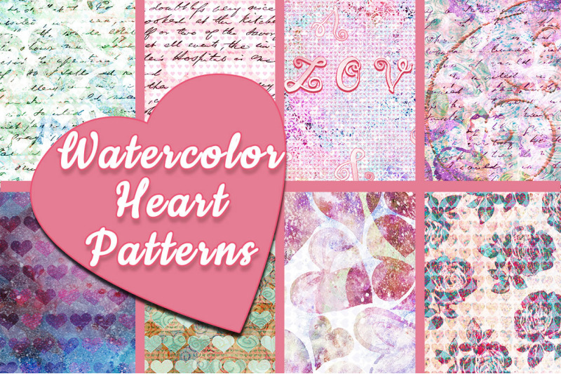 watercolor-hearts-patterns