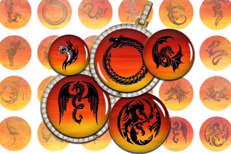 dragons-digital-collage-sheet-images-digitales-cabochon