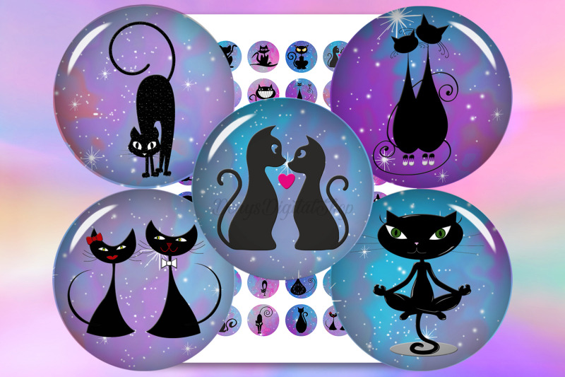 cats-silhouette-digital-collage-sheet-cats-circle