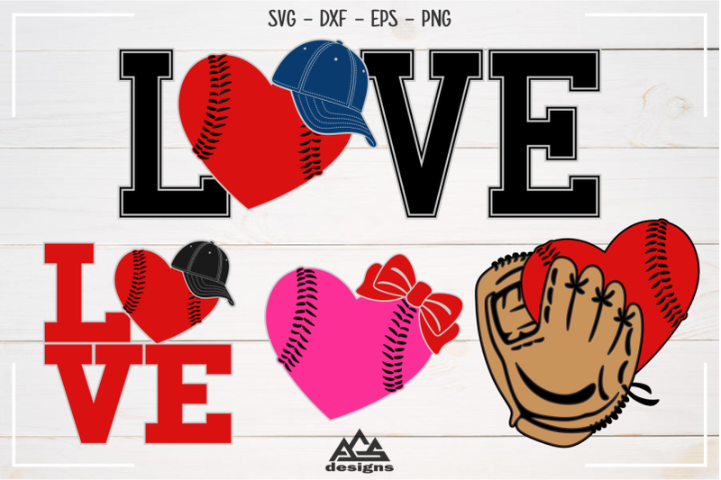 baseball-ball-hat-glove-love-sport-svg-design