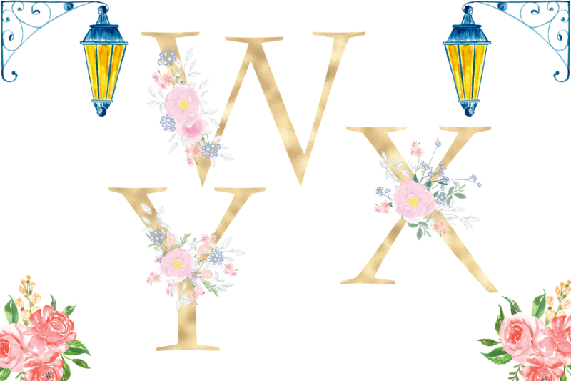 gold-foil-alphabet-with-flowers-floral-alphabet-clipart
