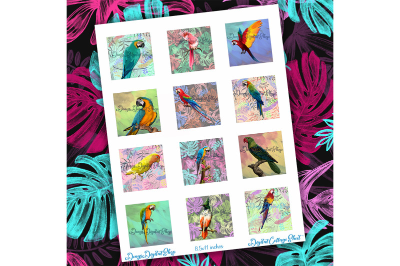 tropical-parrots-2x2-1-5x1-5-1x1-inch-birds-printable