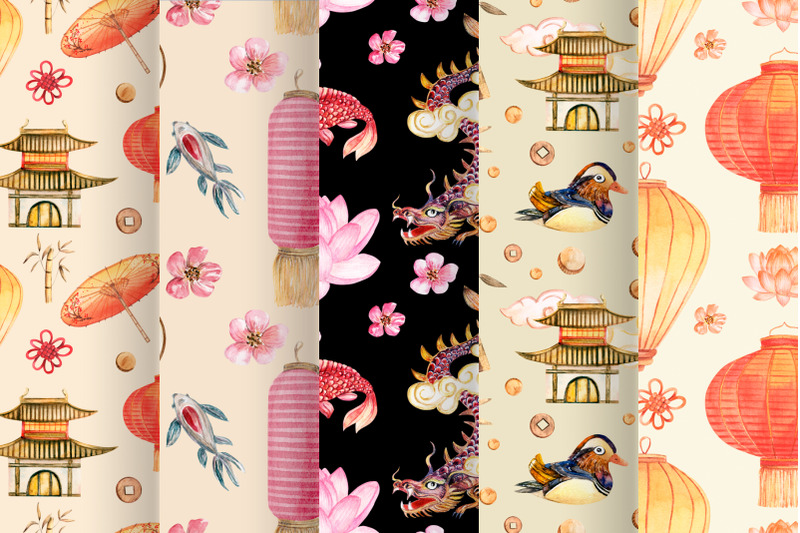 chinese-traditions-set-of-watercolor-elements-and-patterns