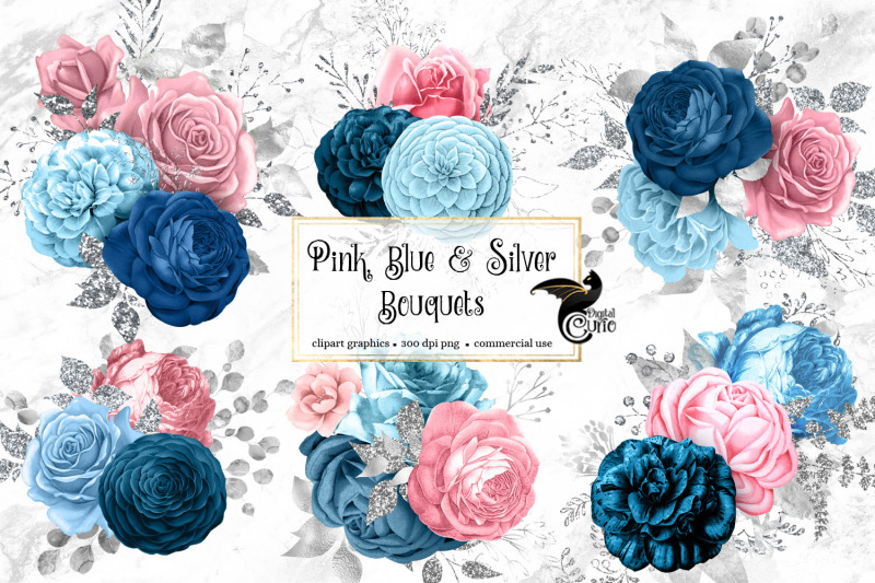 pink-blue-and-silver-floral-bouquets-clipart