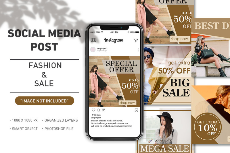 social-media-post-fashion-and-sale-brown-colour-template-collection